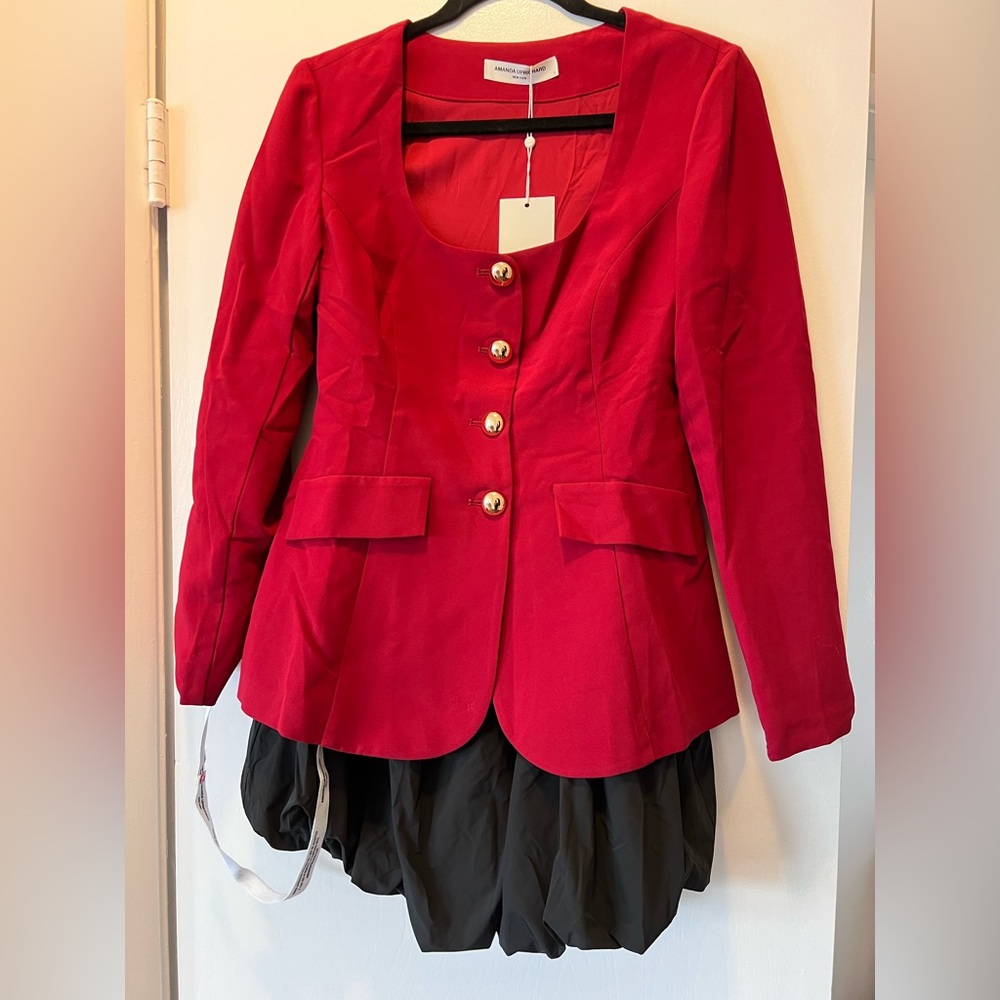 NWT Amanda Uprichard Kya Romper with Long Sleeve Bubble Skirt, Size Small